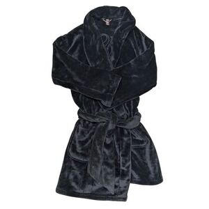 Victoria's Secret Black Velour Robe Short Sleeve‎ Shawl Collar VS Logo M/ L
